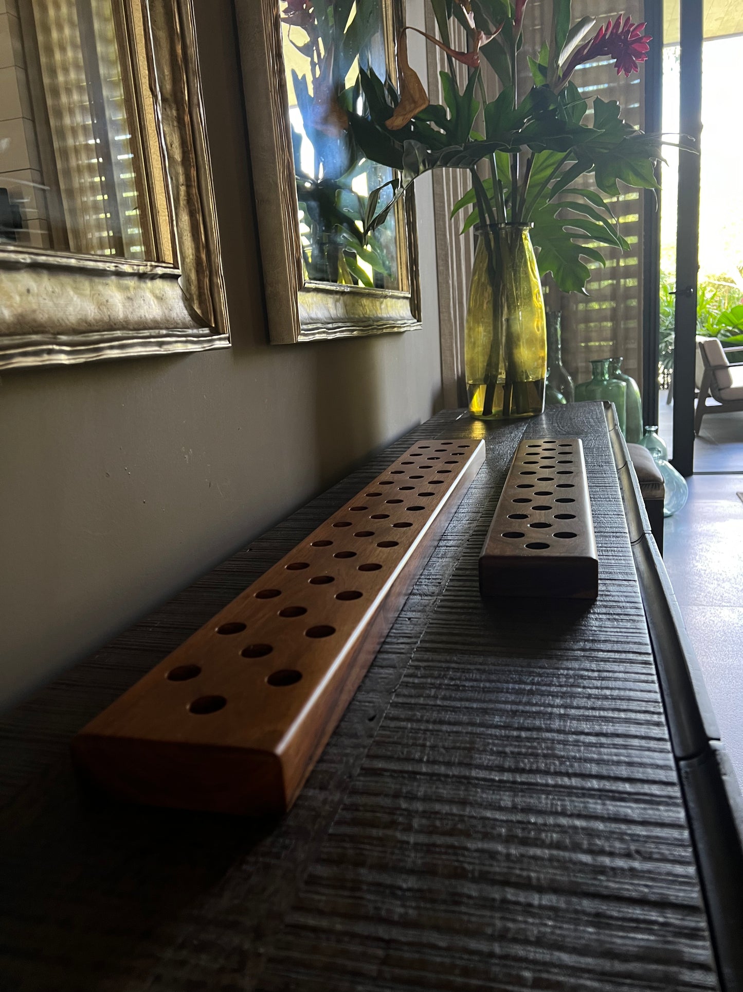 Base de madera porta velas